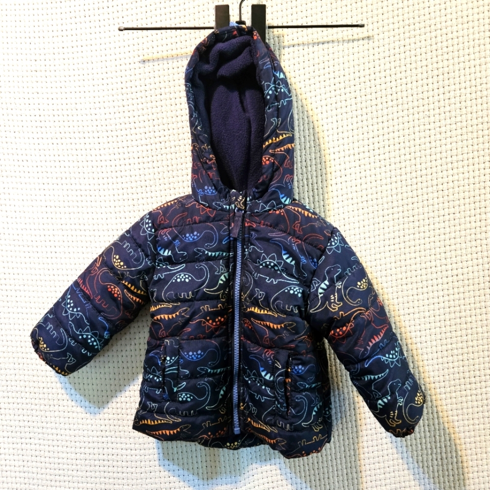 Little Me 12mo Kids' Dinosaur Print Hooded Puffer Jacket